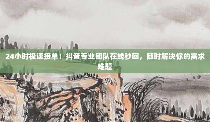 24小时极速接单!抖音专业团队在线秒回,随时解决你的需求难题