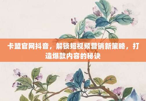 卡盟官网抖音,解锁短视频营销新策略,打造爆款内容的秘诀